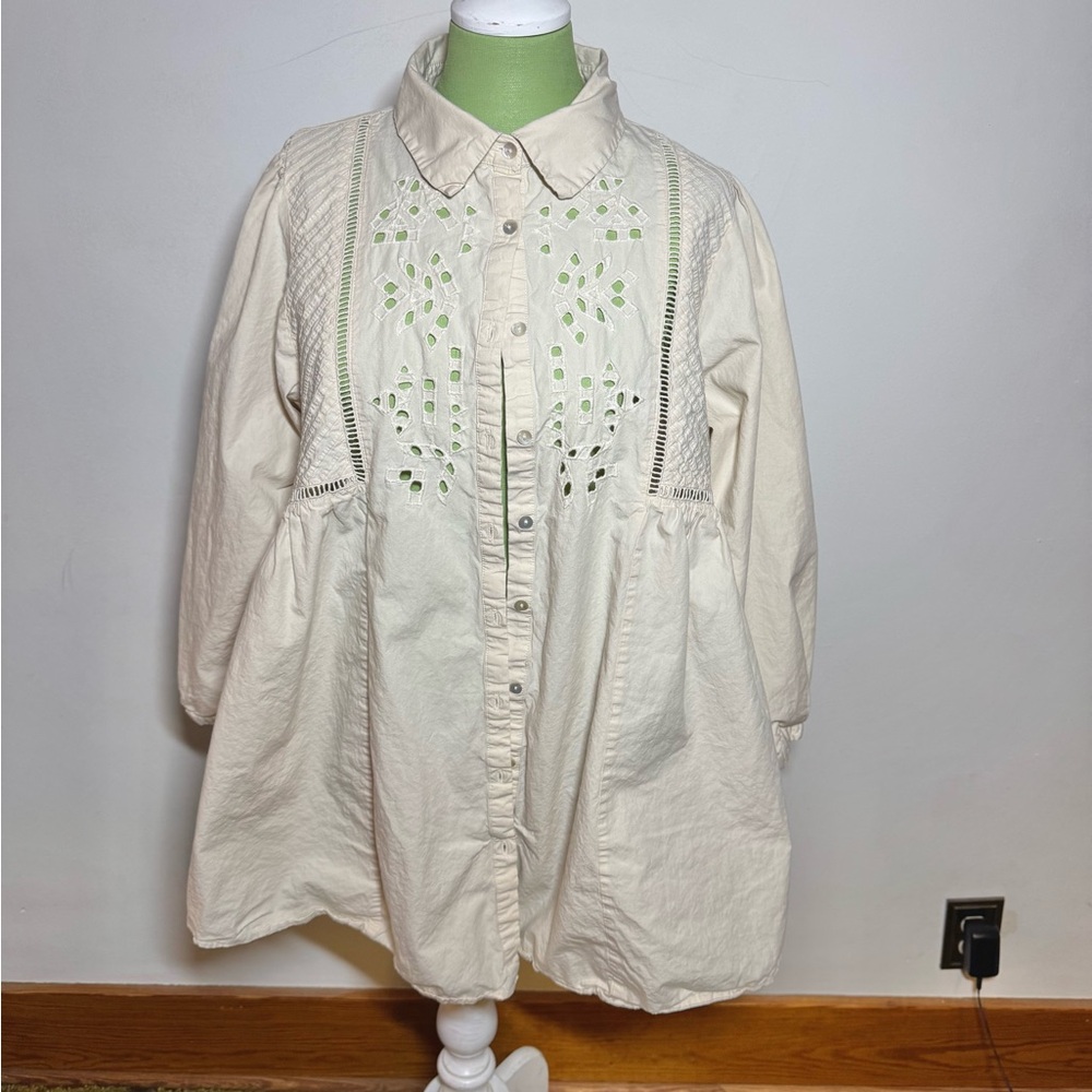 Off White Button-Up Tunic with Embroidered Details